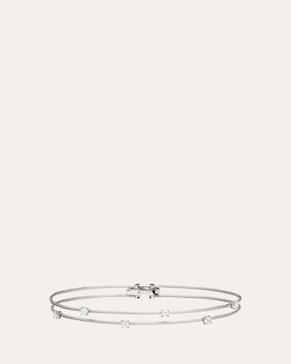 18K White Gold Double Wrap Bracelet with Round Diamonds